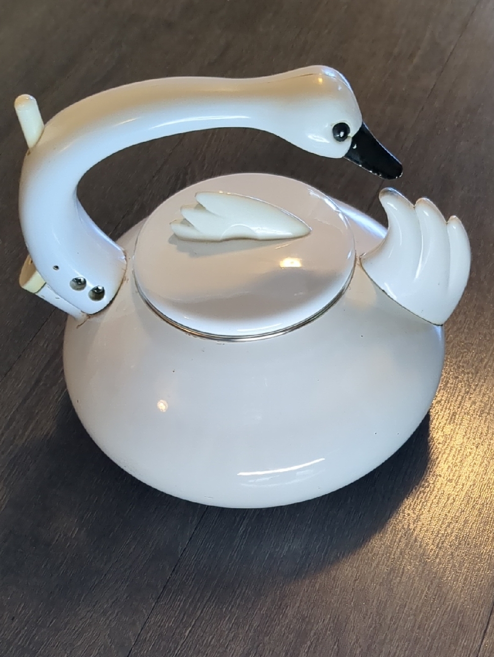 Vintage 90s Swan Whistling Tea Kettle M. Kamenstein White Enamel Teapot